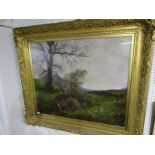 ALEXANDER BROWNLEE DOCHARTY, signed oil on canvas "Moorland Landscape Waterfall", 67cm x 69cm in