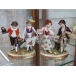 CONTINENTAL PORCELAIN, pair of Dresden-style oval base young courtier figures, 15cm height
