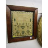 VICTORIAN NEEDLEWORK SAMPLER, coloured silk sampler by Mary Clayton dated 1842, 33cm x 28cm