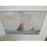 MARITIME, monogrammed watercolour "Fishing Boats leaving harbour", 17cm x 26cm