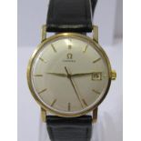OMEGA WRIST WATCH, date aperture, 9ct yellow gold case, watch in untested condition