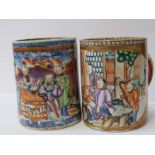 ORIENTAL CERAMICS, 2 early Chinese export cylindrical tankards with dragon head handles and reserves