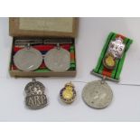 MEDALS WWII PAIR IN BOX OF ISSUE to E A W Fuller, also WWII Defence medal, ARP and CD badges