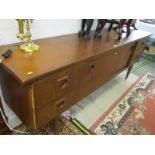 RETRO SIDEBOARD, G Plan -style teak sideboard of 4 drawers and twin sliding door central hutch,