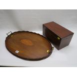 SHERATON REVIVAL, oval twin handled tray with conch shell marquetry detail, together with inlaid