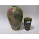 DOULTON LAMBETH, incised scale pattern tumbler (restored); together with Fulham pottery vase, 23cm