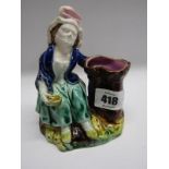 VICTORIAN MAJOLICA, figural spill holder, possibly Minton, 12cm height