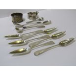 SILVER CUTLERY, 2 silver serviette rings, set of 6 silver grapefruit spoons and other silver