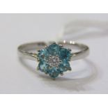 DIAMOND & TOPAZ CLUSTER RING, 18ct yellow gold ring, set a central diamond, surrounded by 6 topaz in