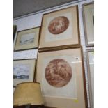 GEORGIAN STIPPLE ENGRAVINGS, pair of classical sepia stipple engravings "Spring" and "Summer"