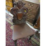 VICTORIAN HALL CHAIR, mahogany shield back hall chair, with tapering turned legs