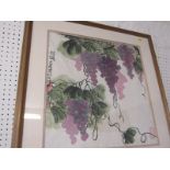 ORIENTAL ART, signed and sealed watercolour "Grapes and Grapevine", 47cm square