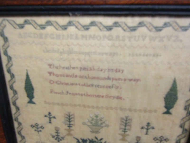 VICTORIAN NEEDLEWORK SAMPLER, coloured silk sampler by Mary Clayton dated 1842, 33cm x 28cm - Image 3 of 3