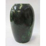 RUSKIN, mottled dark green glazed ovi-form 19cm vase