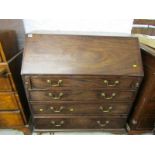 GEORGIAN MAHOGANY FALL FRONT BUREAU, 4 long graduated drawers with brass swan neck handles and