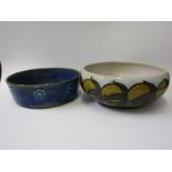 DOULTON STONEWARE, "Citrus" pattern 23cm circular fruit bowl, also blue glazed 20cm circular bowl