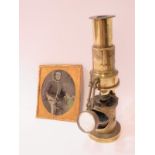ANTIQUE MICROSCOPE, 19th Century Newton brass cased barreled microscope, 15cm height; also Victorian