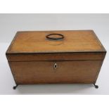 GEORGIAN SATINWOOD TRIPLE SECTION TEA CADDY, bone escutcheons, 30cm width