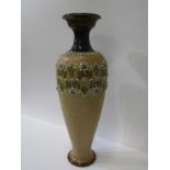 DOULTON STONEWARE, Slater floral impressed 33cm narrow base vase, together with 22cm similar vase