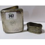 SILVER CHEROOT CASE, curved body, London 1911 and silver serviette ring, 141 grams