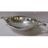 OVAL SILVER SWEET MEAT DISH, twin ribbon design side handles, with hammered silver oval centre bowl,