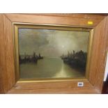 ATTRIBUTED VAN HIER, oil on canvas "Harbour Scene by Moonlight", 24cm x 34cm