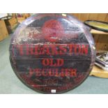 ADVERTISING, painted brewery barrel top "Theakston's Old Peculier Ale", 60cm diameter