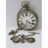 GOLIATH POCKET WATCH, plated Goliath plated watch with secondary second dial on a silver 13" curb