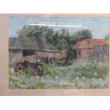 SAM DODWELL, watercolour "Hay Wagon and Farm Buildings", 37cm x 52cm