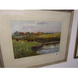 JOHN W G COCKS, signed watercolour dated 1902, "Overlooking the fields", 26cm x 41cm