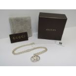 GUCCI, HM silver Gucci pendant on chain, 18" chain marked Gucci, made in Italy with original pouch