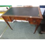 EDWARDIAN ROSEWOOD MARQUETRY DESK, kneehole triple drawer desk on tapering inlaid square section