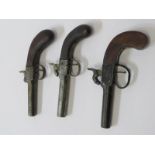 ANTIQUE FIRE ARMS, collection of 3 x 19th Century percussion pistols, 1 with hexagonal barrel