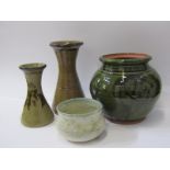 STUDIO POTTERY, 2 John Leach waisted body vases, 18cm and 14cm; together with 2 other pieces of