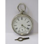SILVER CASED POCKET WATCH with white enamel dial and secondary dial in engine turned decorated