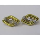 GOLD & DIAMOND EARRINGS, pair of 18ct yellow gold lozenge form earrings, encrusted with diamond with