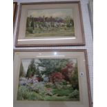 VIOLET LINDSELL, pair of signed watercolours "Country House" and "Gardens", 36cm x 54cm