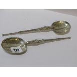 SILVER ANOINTING SPOONS, pair of large silver serving spoons replicating anointing spoons, London