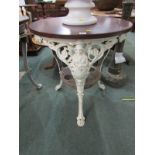 VICTORIAN CAST IRON CIRCULAR PUB TABLE with Britannia decorated legs, 57cm diameter