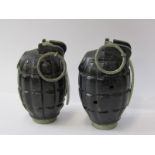 MILITARY, 2 vintage Mills Bomb grenade casings