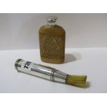GEORGIAN SILVER SHAVING BRUSH, possibly London 1829; together with silver capped small hip flask