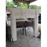 IMPRESSIVE VICTORIAN FIREPLACE, painted wood fireplace with swag decoration in relief with fluted