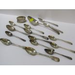 SILVER CUTLERY, collection of assorted antique and other silver spoons, together with serviette