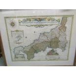 CORNISH MAP, 18th Century engraved map, 'County of Cornwall' by Thomas Martin, dated 1784, 54cm x