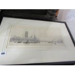 ROWLAND LANGMAID, pencil signed etching "Mother of Parliament", 18cm x 40cm