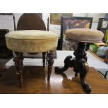 VICTORIAN PIANO STOOL, carved walnut tripod cabriole leg with revolving mechanism; together with 1