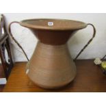 EASTERN METALWARE, ethnic design copper twin handled cooking pot, 34cm height