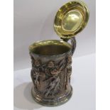 SILVERPLATE, Victorian electrotype large tankard with relief decoration of dancers and musicians,