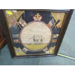 MARITIME, coloured woolwork ship portrait "HMS Indomitable", 42cm square