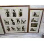 RISQUE FRENCH POSTCARDS, 2 framed displays of 17 "Saucy" postcards of Belles in swimming costumes